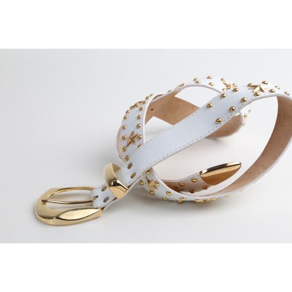 Vintage White Leather Gold-Tone Star Studded Adjustable Waist Belt Size S main image 6
